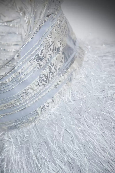 A Line Silver Gray Feather Long Prom Dresses, Open Back Silver Gray Formal Graduation Evening Dresses WT1412