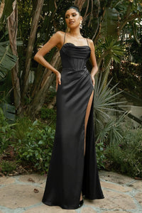 Black/Pink/Red Satin Mermaid Long Prom Dresses with High Slit, Black/Pink/Red Formal Graduation Evening Dresses WT1270