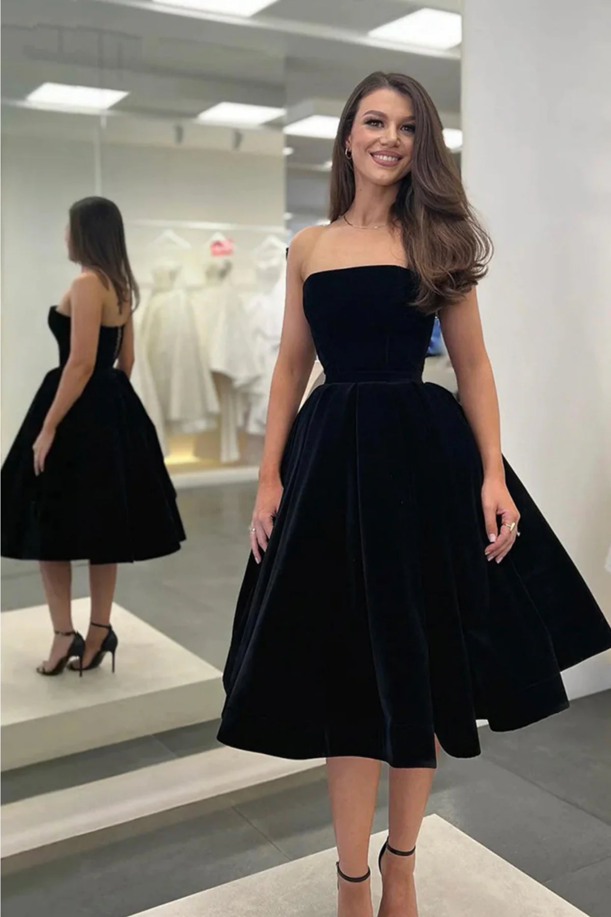 Black Velvet Strapless Short Prom Dresses, Black Velvet Homecoming Dresses, Black Formal Evening Dresses WT1311