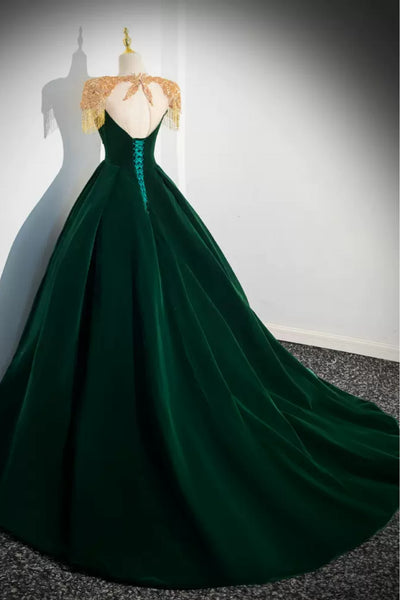 Dark Green Velvet Long Prom Dresses, Dark Green Formal Graduation Evening Dresses WT1413