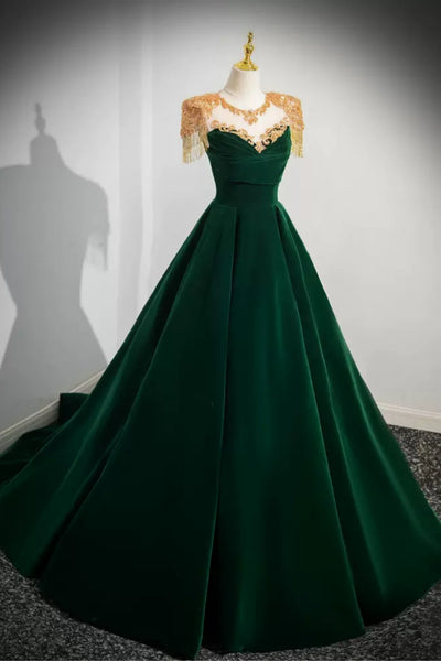 Dark Green Velvet Long Prom Dresses, Dark Green Formal Graduation Evening Dresses WT1413