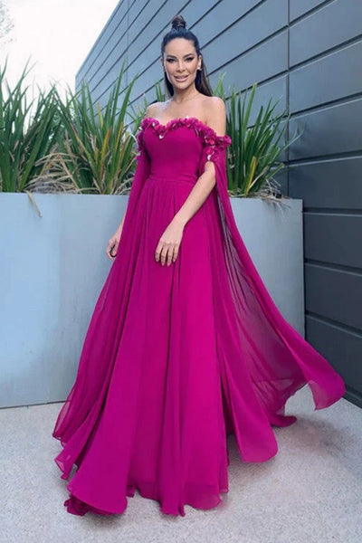 Elegant Maroon Chiffon Long Prom Dresses with Flowers, Long Maroon Formal Graduation Evening Dresses WT1417