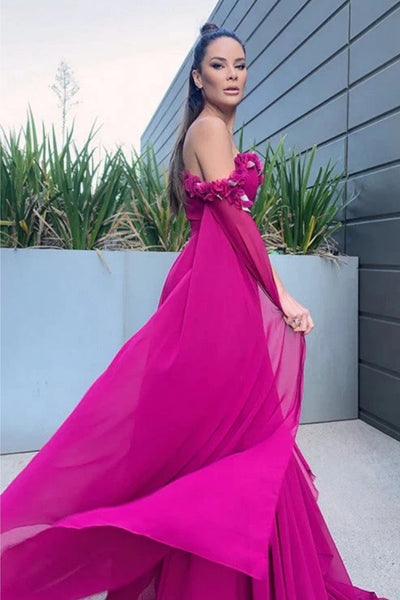 Elegant Maroon Chiffon Long Prom Dresses with Flowers, Long Maroon Formal Graduation Evening Dresses WT1417