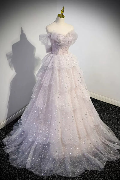 Gorgeous Off the Shoulder Beaded Long Prom Dresses, Princess Off Shoulder Formal Evening Dresses, Ball Gown WT1232