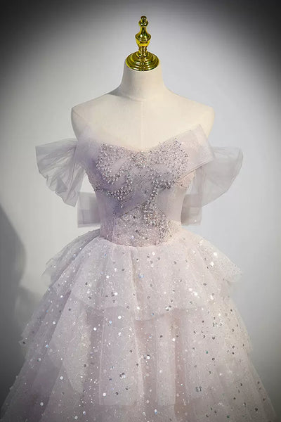 Gorgeous Off the Shoulder Beaded Long Prom Dresses, Princess Off Shoulder Formal Evening Dresses, Ball Gown WT1232