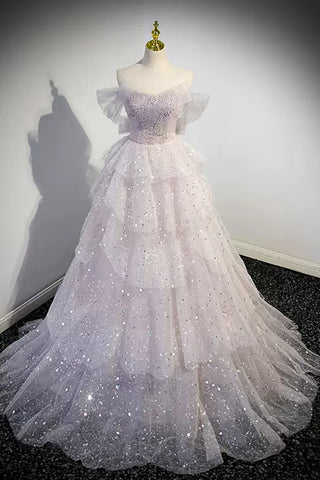 Gorgeous Off the Shoulder Beaded Long Prom Dresses, Princess Off Shoulder Formal Evening Dresses, Ball Gown WT1232