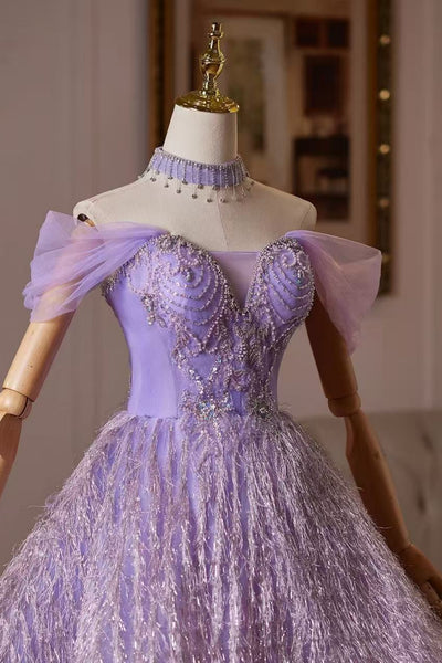 Gorgeous Off the Shoulder Beaded Purple Short Prom Dresses with Feather, Off Shoulder Purple Homecoming Dresses WT1817