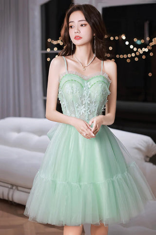 Green Lace Sweetheart Neck Short Prom Dresses, Green Lace Homecoming Dresses, Short Green Formal Evening Dresses WT1489