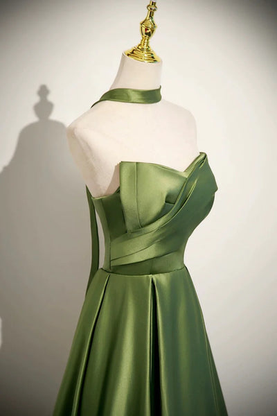 Green Satin A Line Strapless Long Prom Dresses, Green Formal Graduation Evening Dresses WT1681