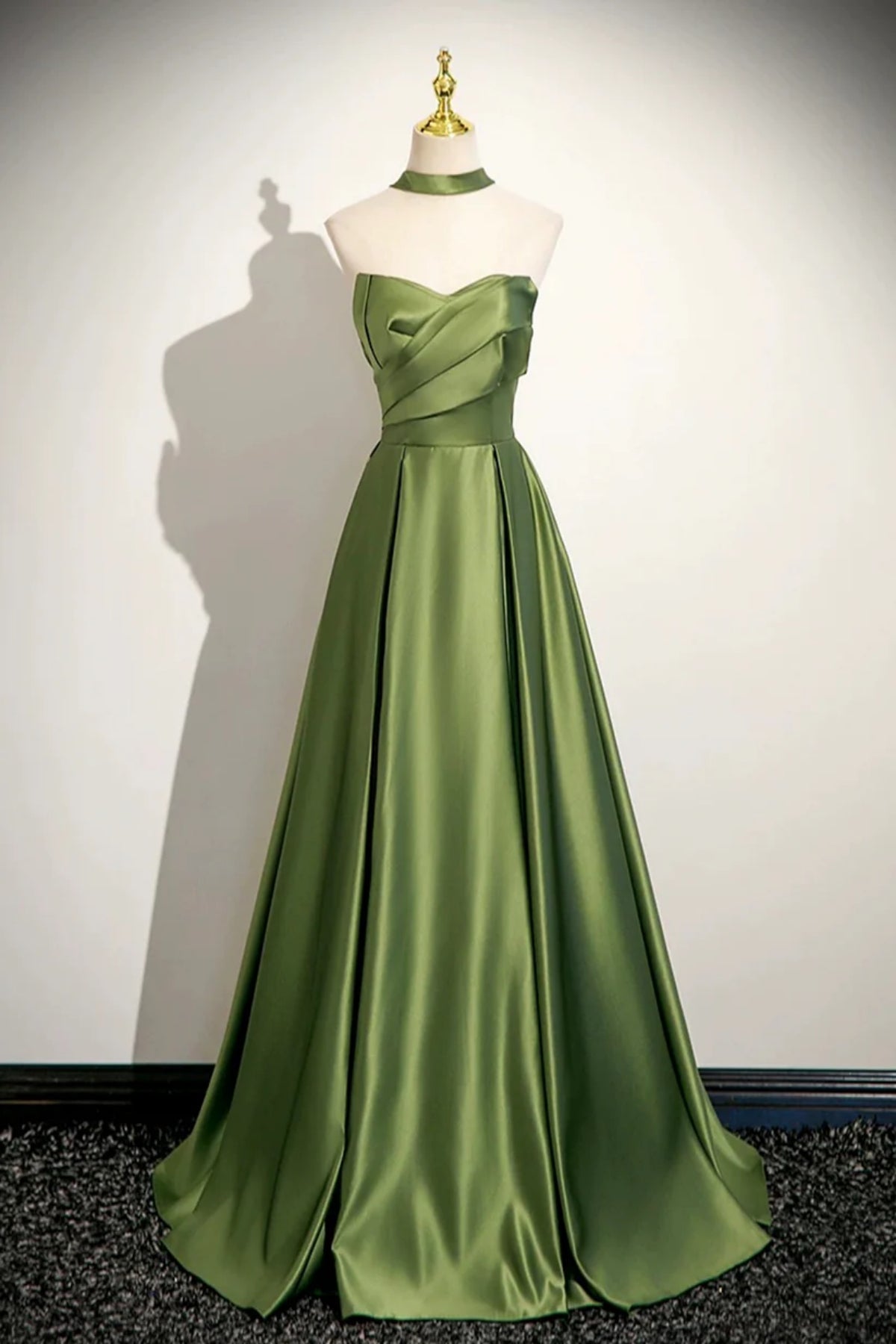Green Satin A Line Strapless Long Prom Dresses, Green Formal Graduation Evening Dresses WT1681