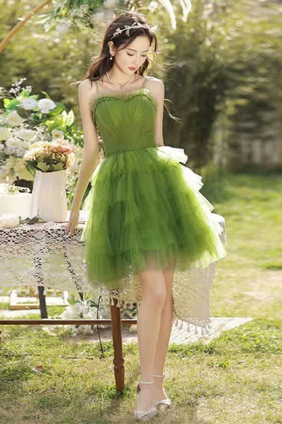 Green Tulle Elegant A Line Sweetheart Neck Layered Short Prom Dresses, Short Green Homecoming Dresses WT1641