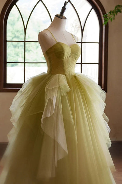 Green Tulle Off the Shoulder Open Back Long Prom Dresses, Green Tulle Formal Evening Dresses, Ball Gown WT1585