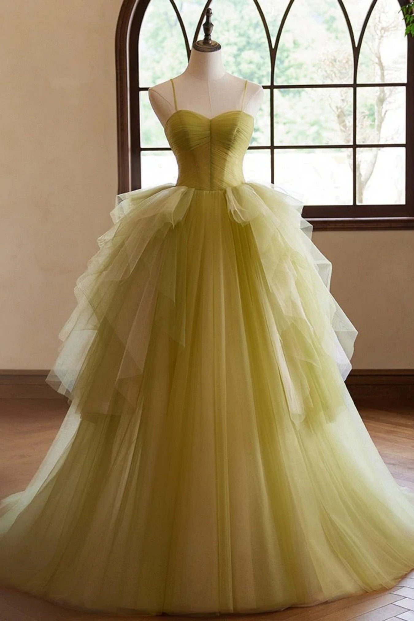 Green Tulle Off the Shoulder Open Back Long Prom Dresses, Green Tulle Formal Evening Dresses, Ball Gown WT1585