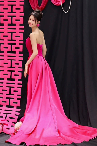 Hot Pink Strapless Mermaid Long Prom Dresses, Mermaid Hot Pink Formal Dresses, Hot Pink Evening Dresses WT1272