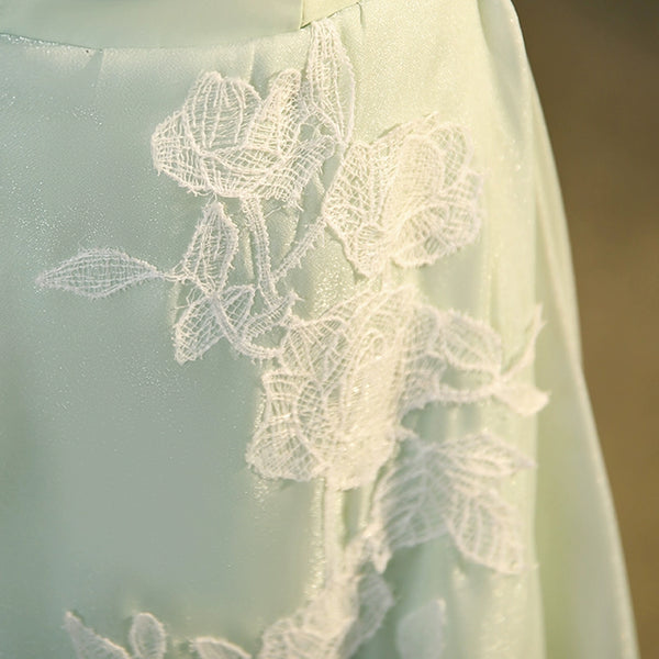 Light Green Strapless Long Lace Prom Dresses, Light Green Lace Formal Graduation Evening Dresses WT1231