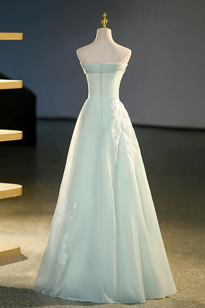 Light Green Strapless Long Lace Prom Dresses, Light Green Lace Formal Graduation Evening Dresses WT1231