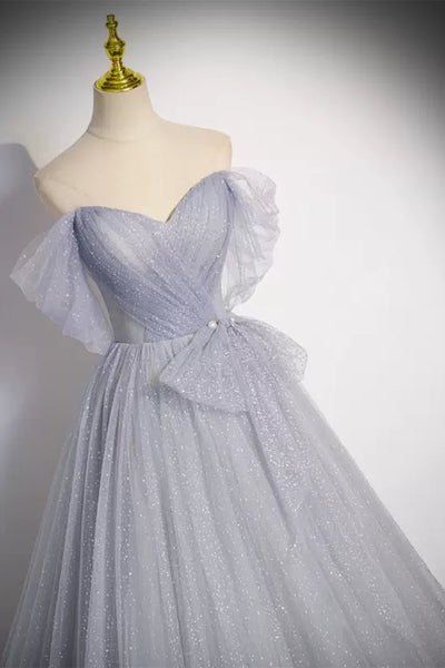 Light Purple Off the Shoulder Tulle Long Prom Dresses, Off Shoulder Purple Formal Dresses, Light Purple Evening Dresses WT1246