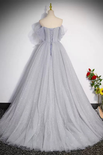 Light Purple Off the Shoulder Tulle Long Prom Dresses, Off Shoulder Purple Formal Dresses, Light Purple Evening Dresses WT1246