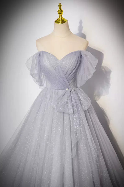 Light Purple Off the Shoulder Tulle Long Prom Dresses, Off Shoulder Purple Formal Dresses, Light Purple Evening Dresses WT1246