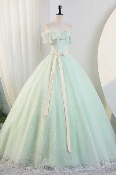 Mint Green Lace Long Prom Dresses, Mint Green Formal Evening Dresses, Green Party Dresses WT1451