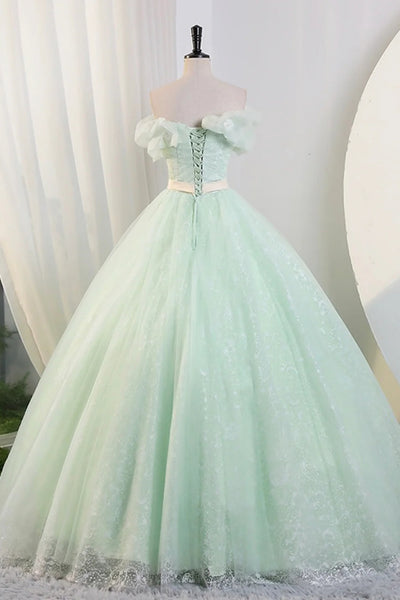 Mint Green Lace Long Prom Dresses, Mint Green Formal Evening Dresses, Green Party Dresses WT1451