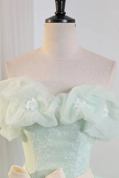 Mint Green Lace Long Prom Dresses, Mint Green Formal Evening Dresses, Green Party Dresses WT1451