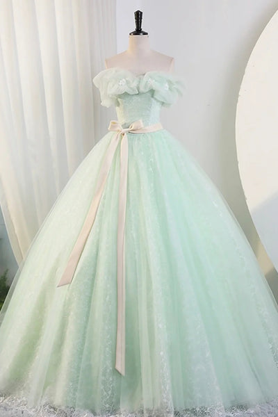 Mint Green Lace Long Prom Dresses, Mint Green Formal Evening Dresses, Green Party Dresses WT1451