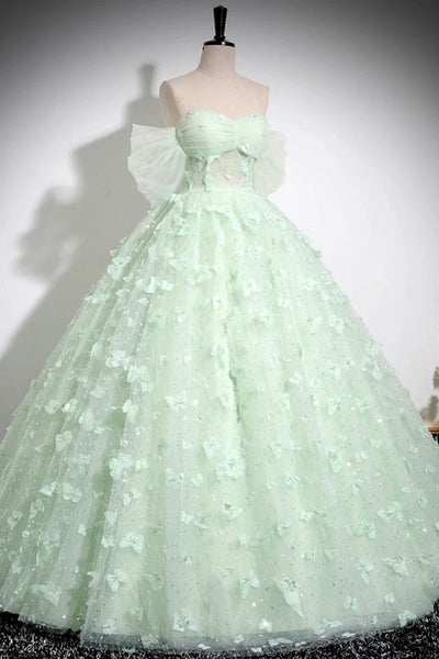 Mint Green Off Shoulder Long Prom Dresses with Bow Appliques, Long Mint Green Formal Evening Dresses WT1546