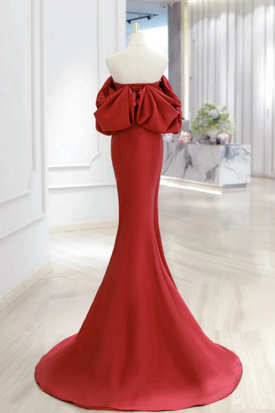 Off Shoulder Mermaid Red Long Prom Dresses, High Low Red Formal Dresses, Long Red Evening Dresses WT1500