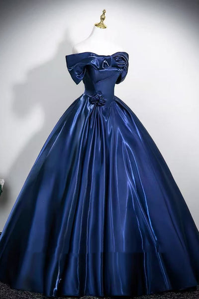 Off the Shoulder Blue Satin Long Prom Dresses, Off Shoulder Blue Formal Dresses, Blue Evening Dresses WT1714