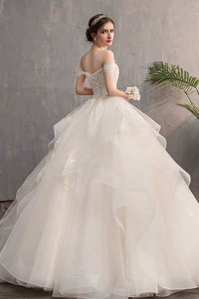 Off the Shoulder White Lace Long Prom Dresses, White Lace Wedding Dresses, Off Shoulder White Formal Evening Dresses WT1837