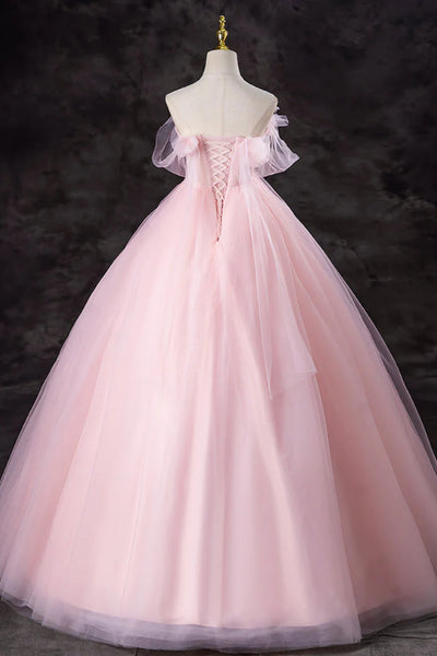 Pink Tulle Gorgeous Strapless Long Prom Dresses, Long Pink Formal Evening Dresses, Pink Ball Gown WT1555