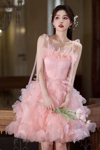 Princess A Line Spaghetti Straps Pink Short Prom Dresses, Pink Homecoming Dresses WT1639