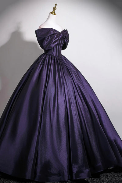 Purple Satin Off the Shoulder Long Prom Dresses, Off Shoulder Purple Formal Evening Dresses WT1682