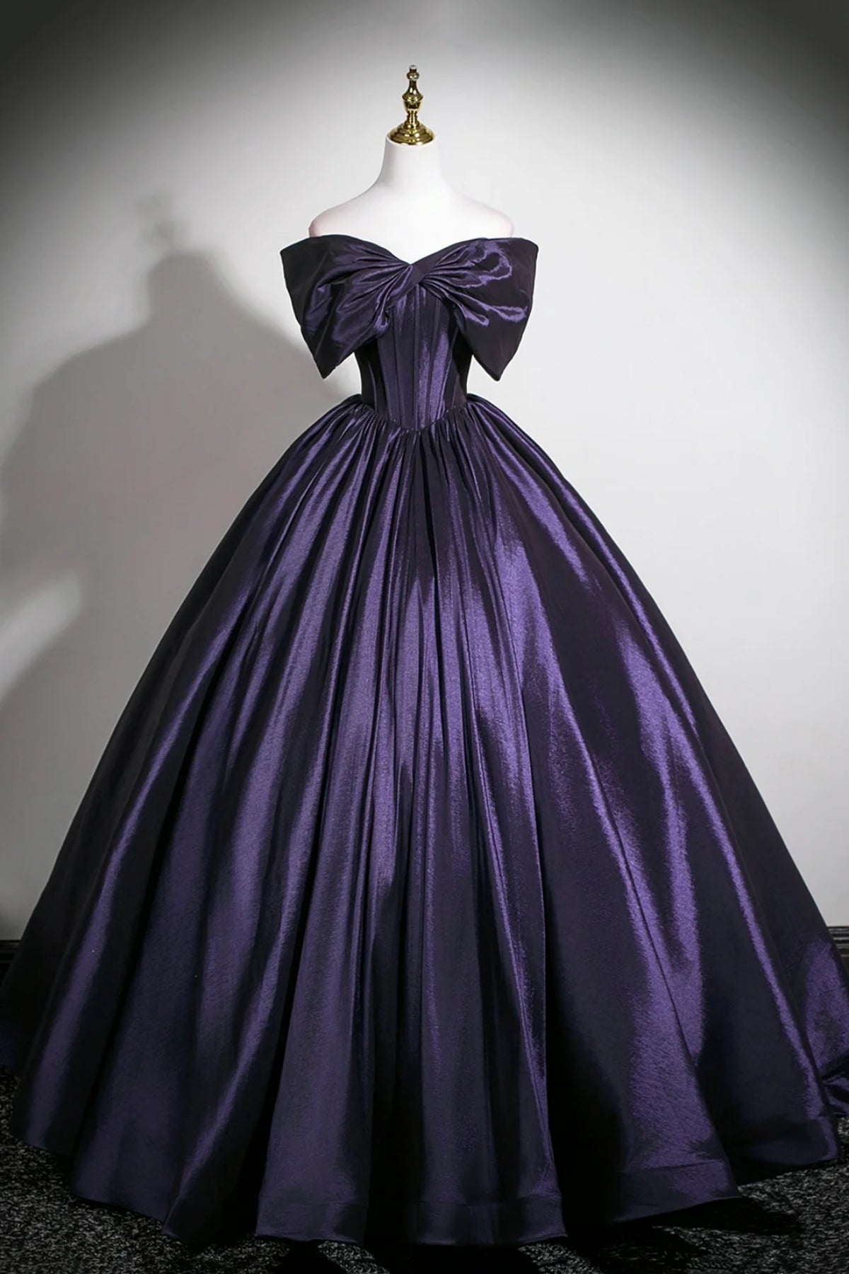 Purple Satin Off the Shoulder Long Prom Dresses, Off Shoulder Purple Formal Evening Dresses WT1682