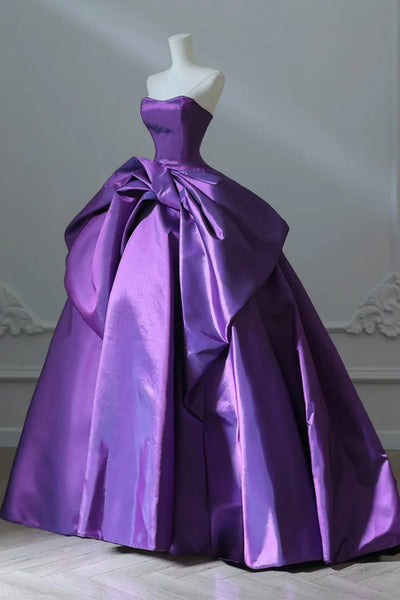 Purple Satin Sweetheart Neck Strapless Long Prom Dresses, A Line Purple Formal Graduation Evening Dresses WT1559