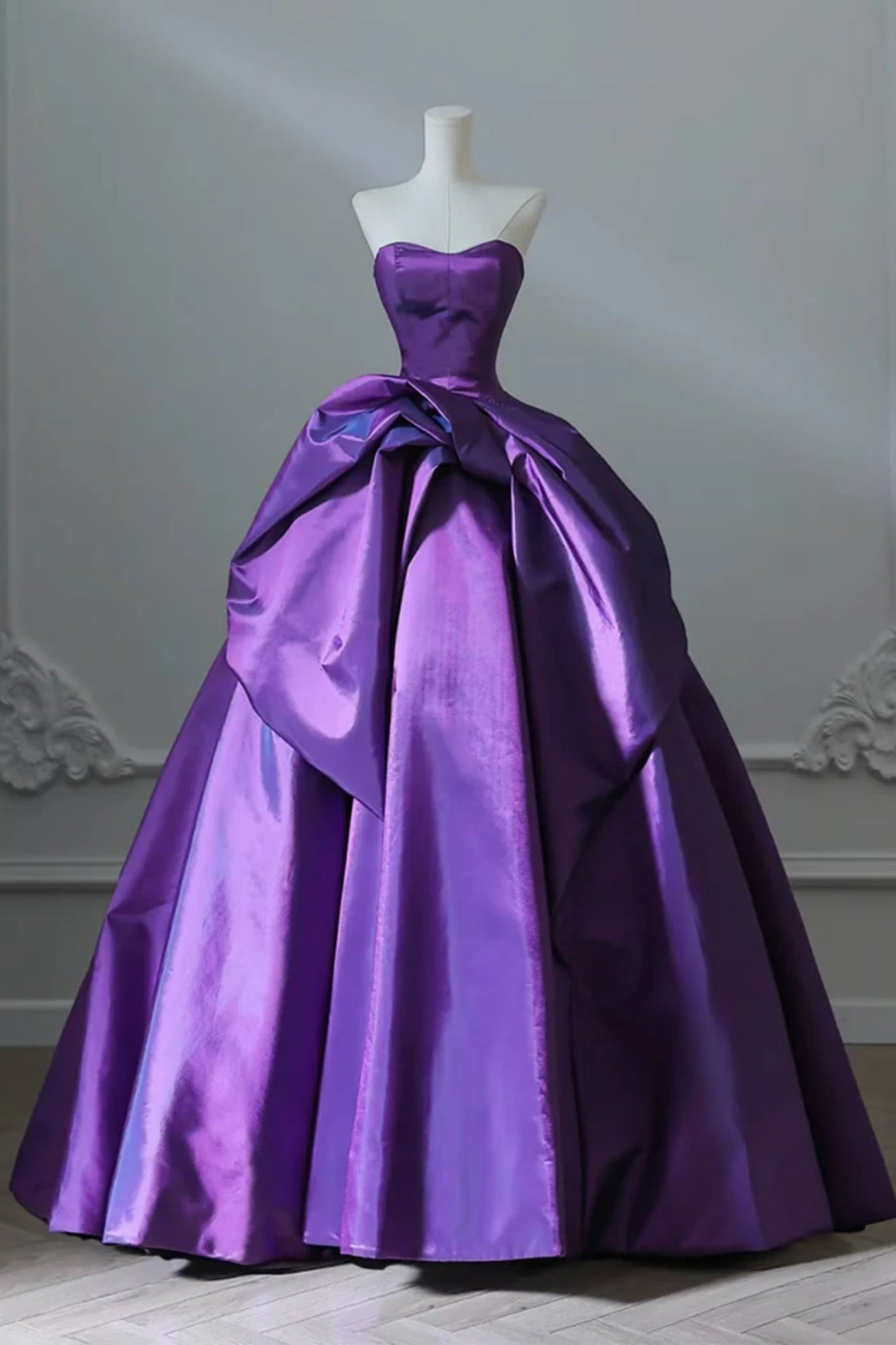 Purple Satin Sweetheart Neck Strapless Long Prom Dresses, A Line Purple Formal Graduation Evening Dresses WT1559