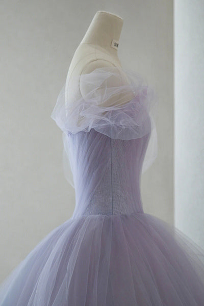 Purple Tulle Off the Shoulder Floral Prom Dresses, Off the Shoulder Lilac Homecoming Dresses, Purple Floral Formal Evening Dresses WT1253