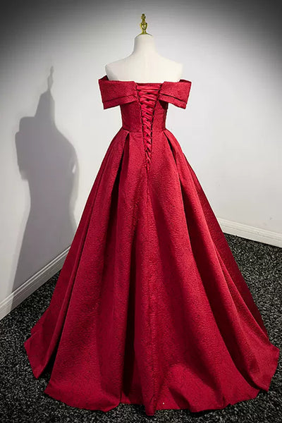 Red Off the Shoulder Prom Dresses Long, Off Shoulder Red Formal Graduation Evening Dresses WT1233