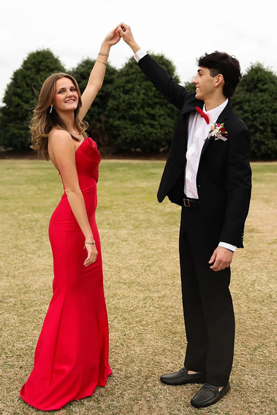 Red Satin Mermaid Long Prom Dresses, Mermaid Red Formal Dresses, Red Evening Dresses WT1693