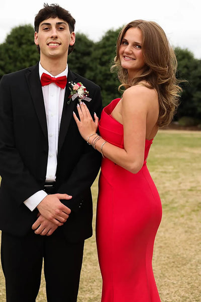Red Satin Mermaid Long Prom Dresses, Mermaid Red Formal Dresses, Red Evening Dresses WT1693