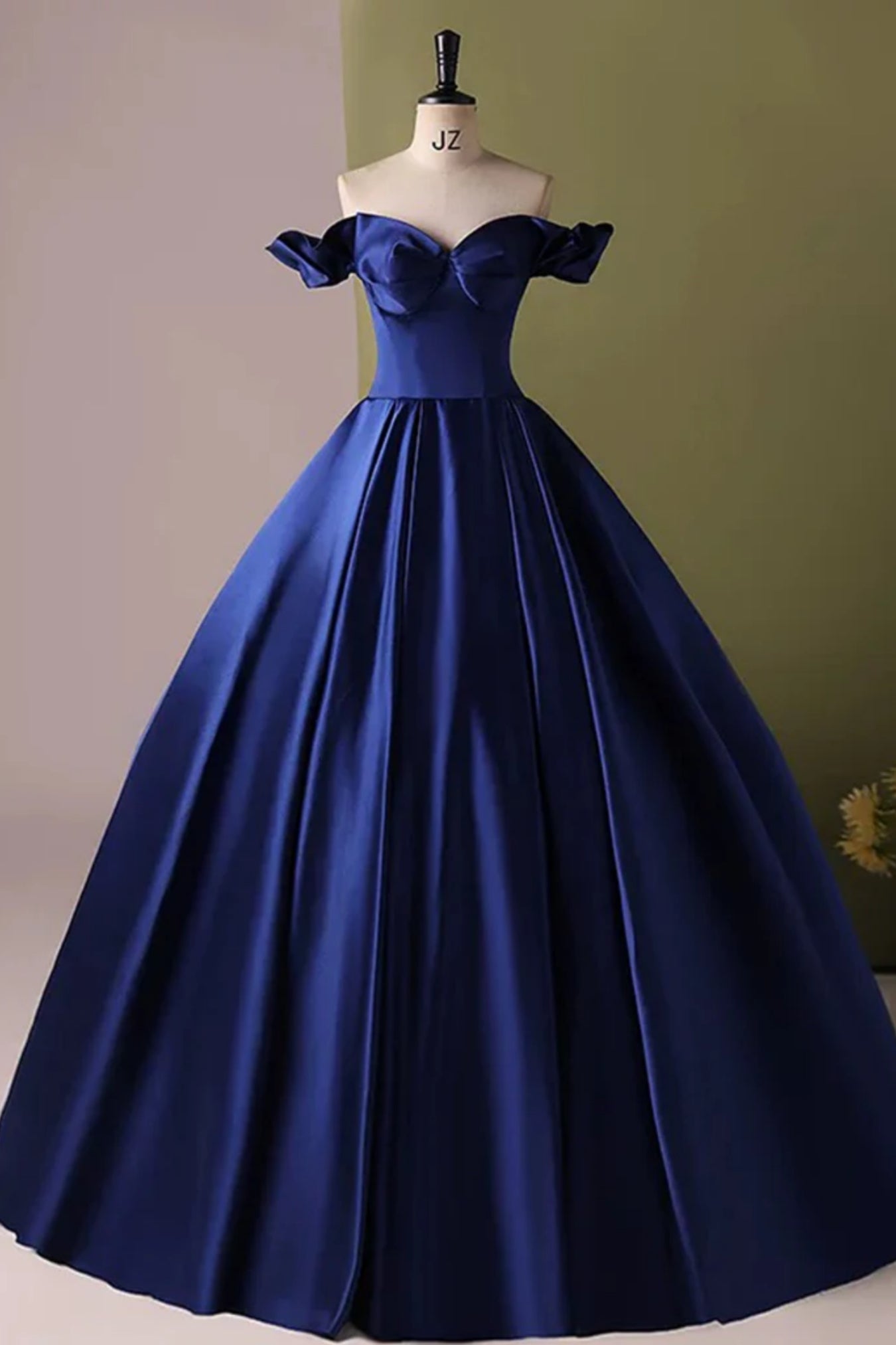 Royal Blue Satin Off the Shoulder Long Prom Dresses, Off Shoulder Blue Formal Graduation Evening Dresses WT1556