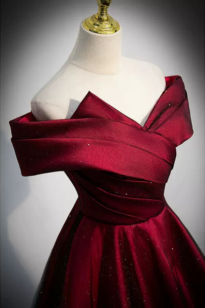 Shiny Off the Shoulder Burgundy Long Prom Dresses, Off Shoulder Burgundy Formal Dresses, Burgundy Evening Dresses WT1269