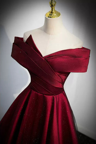 Shiny Off the Shoulder Burgundy Long Prom Dresses, Off Shoulder Burgundy Formal Dresses, Burgundy Evening Dresses WT1269