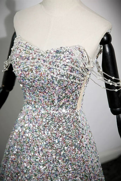 Shiny Sequins Off the Shoulder Long Prom Dresses, Beaded Formal Graduation Evening Dresses WT1237