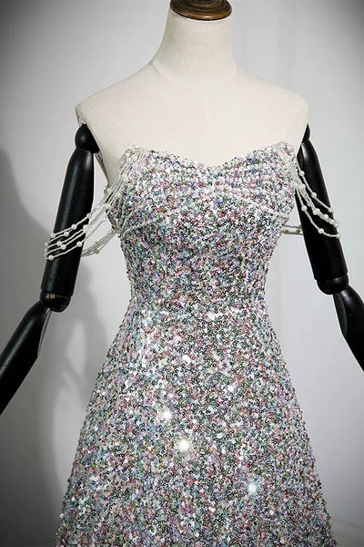 Shiny Sequins Off the Shoulder Long Prom Dresses, Beaded Formal Graduation Evening Dresses WT1237