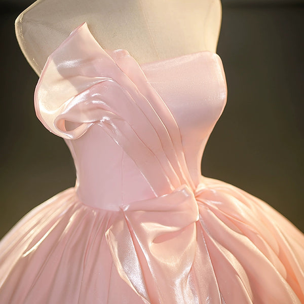 Strapless Pink Satin Long Prom Dresses, Long Pink Formal Evening Dresses, Pink Ball Gown WT1230