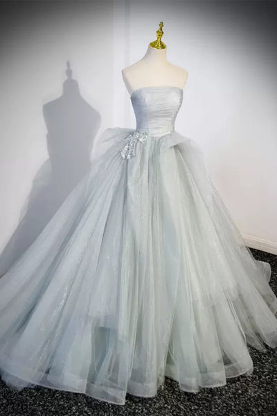 Strapless Tulle Long Prom Dresses, Long Tulle Formal Evening Dresses, Ball Gown WT1254