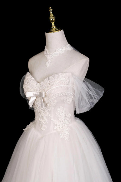 White A Line Off the Shoulder Lace Long Prom Dresses, White Lace Formal Dresses, Off Shoulder White Evening Dresses WT1680