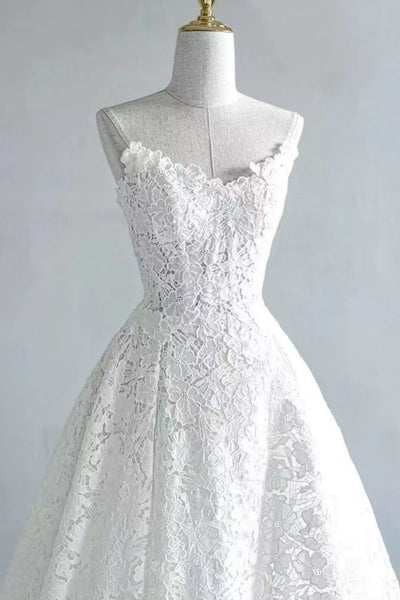 White Lace A Line Strapless Long Prom Dresses, White Lace Formal Dresses, White Evening Dresses WT1815